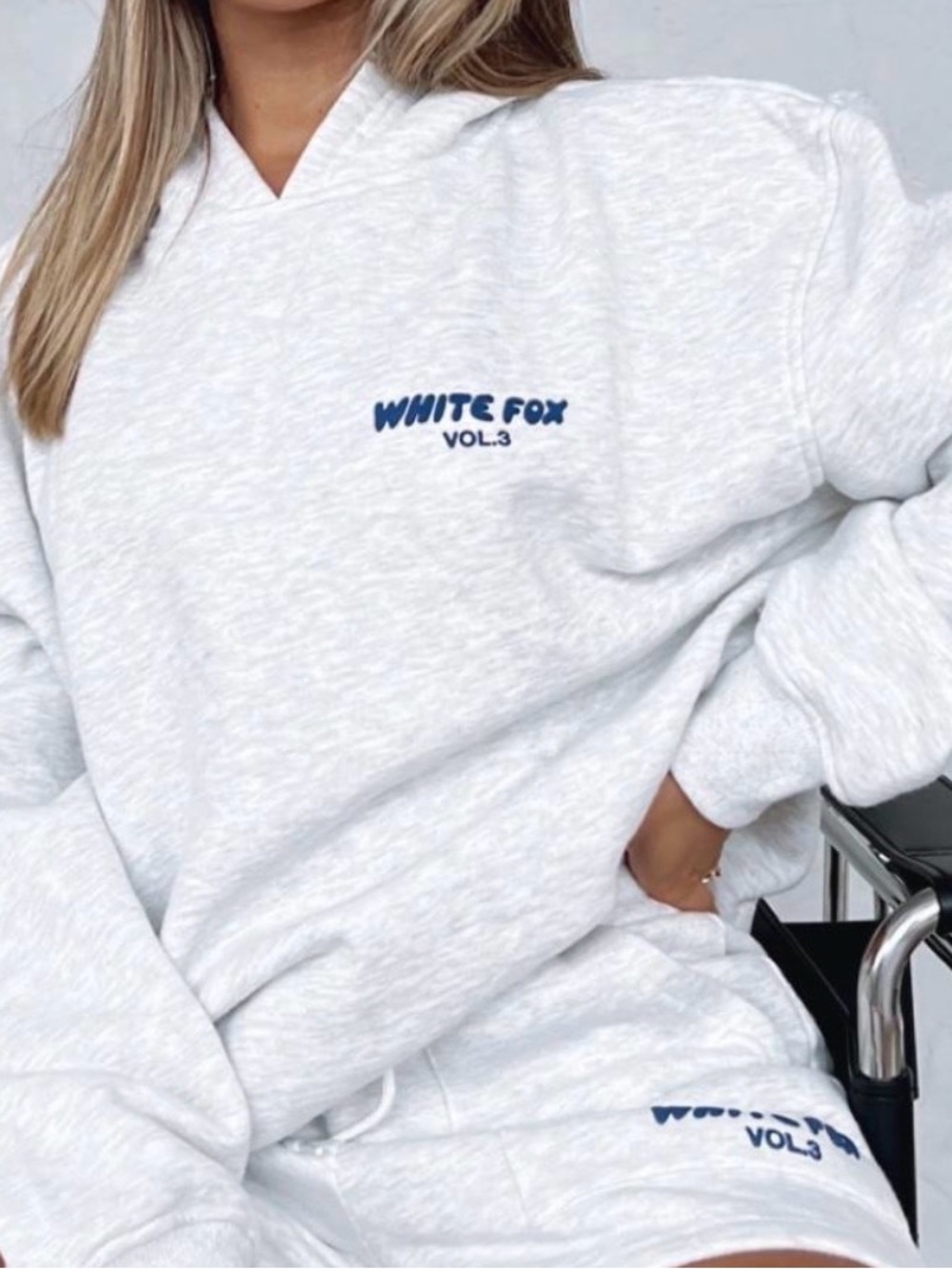 White Fox Boutique Heather White Logo Hoodie